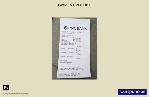 plantilla de recibo de pago bancario lista para imprimir de USA Pnc